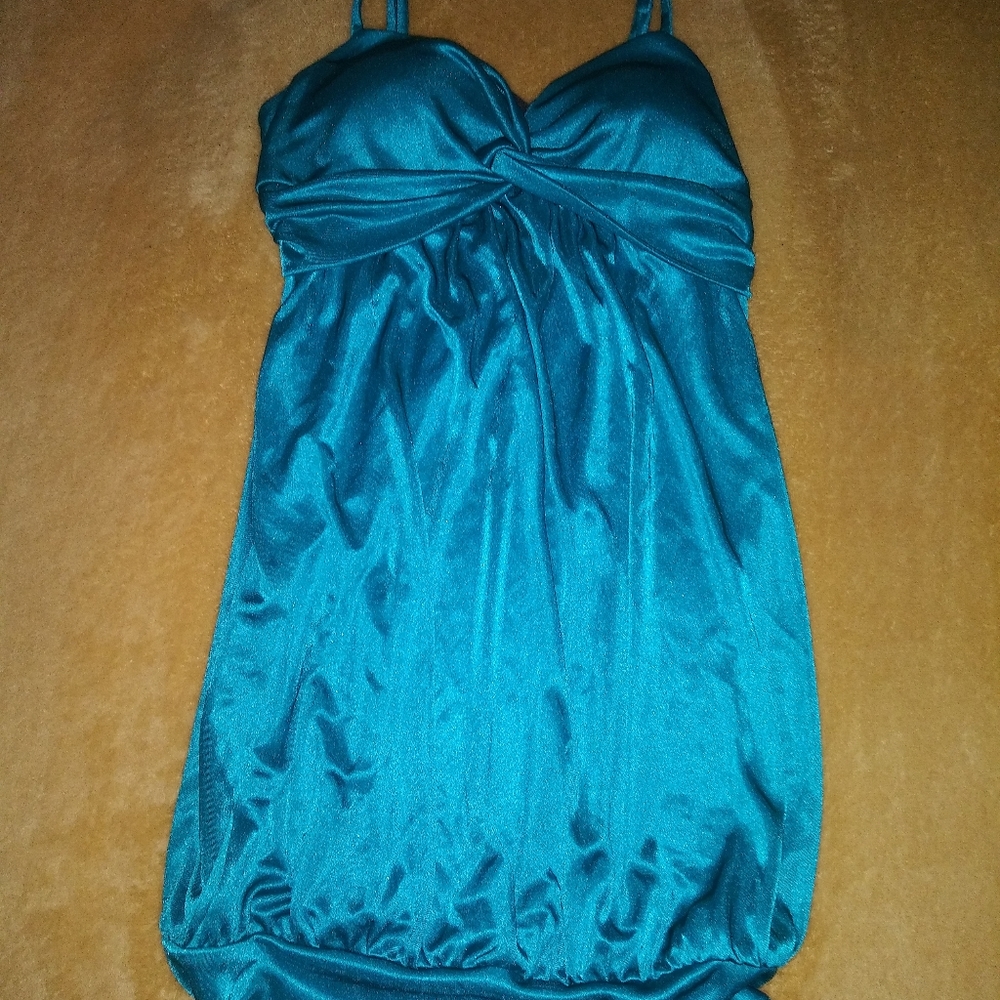 Turquoise Satiny Dress - Size Small